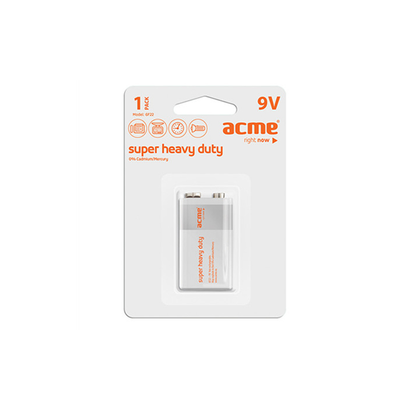 Μπαταρία Zinc Chloride Acme 6F22 Super Heavy Duty 9V