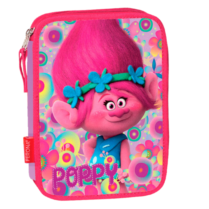 Σχολική Διπλή κασετίνα Perona Trolls Poppy Flowers Σχολική Διπλή κασετίνα Perona Trolls Poppy Flowers