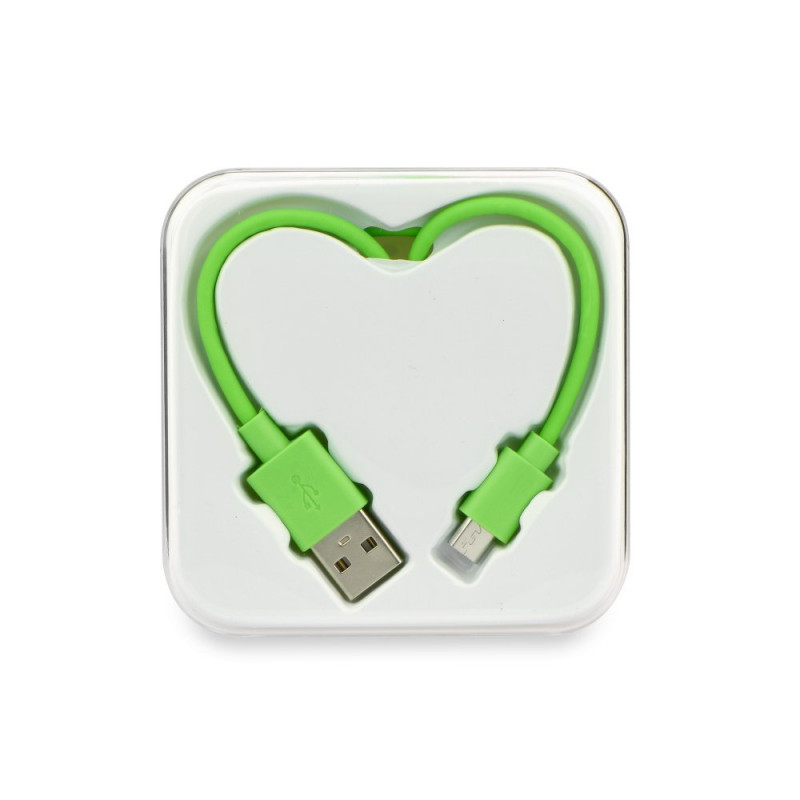 Καλώδιο Φόρτισης και Μεταφοράς Δεδομένων MICRO USB σε USB BOX HEART - Πράσινο