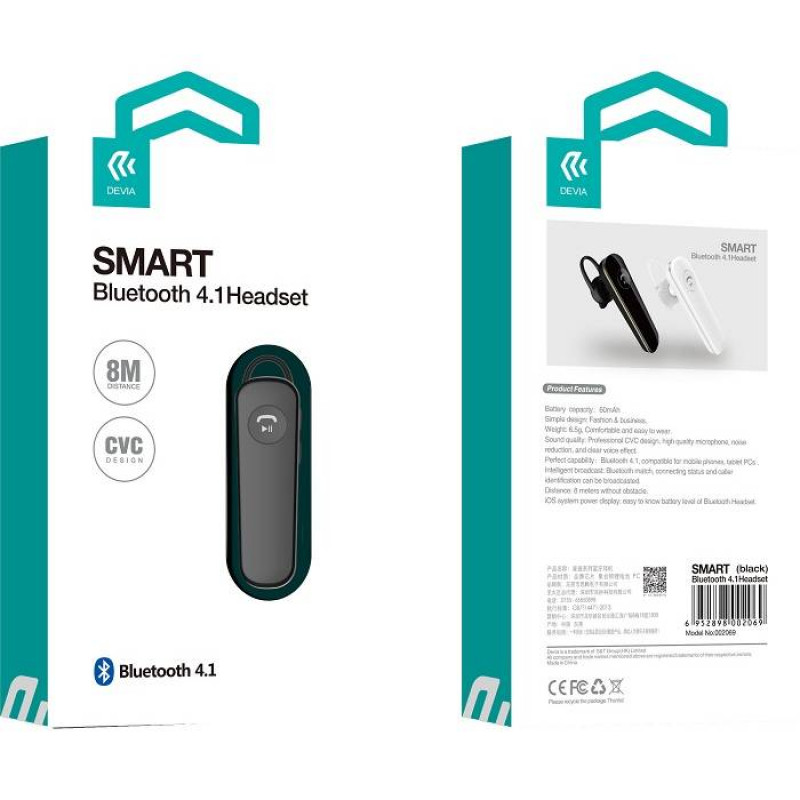Ακουστικό Bluetooth Devia Smart 4.1 - Μαύρο Ακουστικό Bluetooth Devia Smart 4.1 - Μαύρο