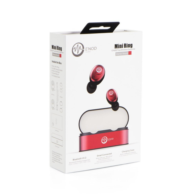 Bluetooth Headset Stereo Enod Mini Ring - Κόκκινο Bluetooth Headset Stereo Enod Mini Ring - Κόκκινο
