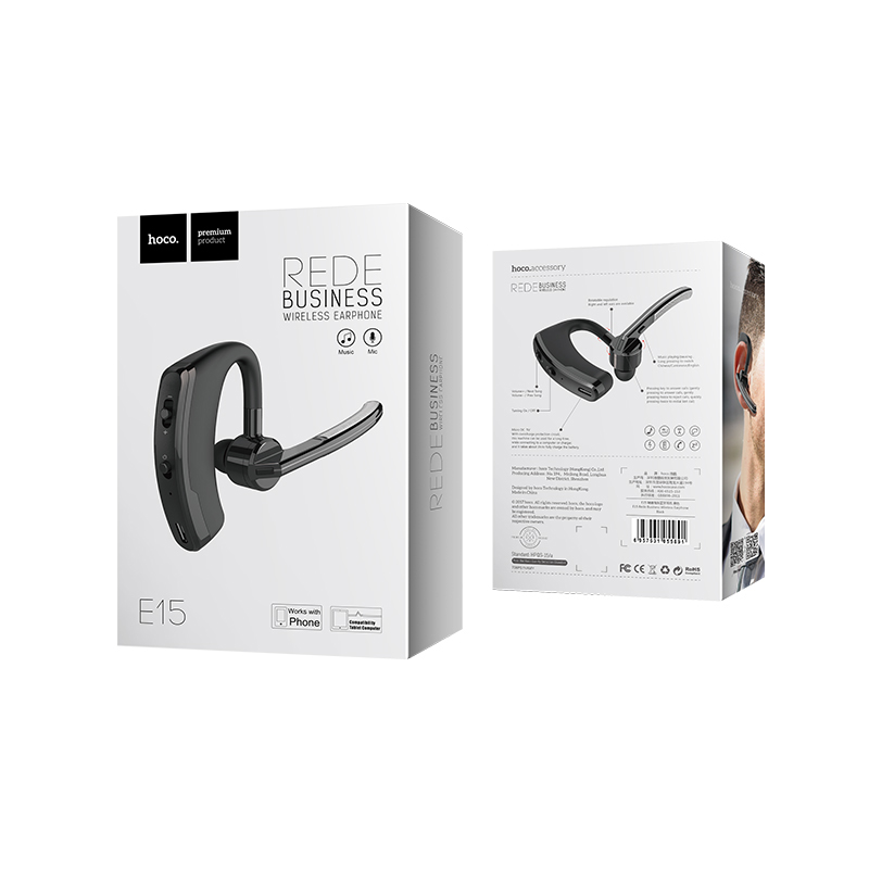 Ακουστικό Bluetooth Hoco E15 Rede - Μαύρο Ακουστικό Bluetooth Hoco E15 Rede - Μαύρο