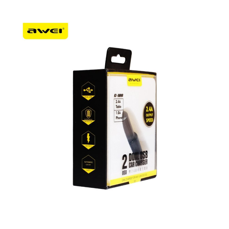 Φορτιστής Αυτοκινήτου AWEI C100 Dual USB - Άσπρο / Χρυσό Φορτιστής Αυτοκινήτου AWEI C100 Dual USB - Άσπρο / Χρυσό