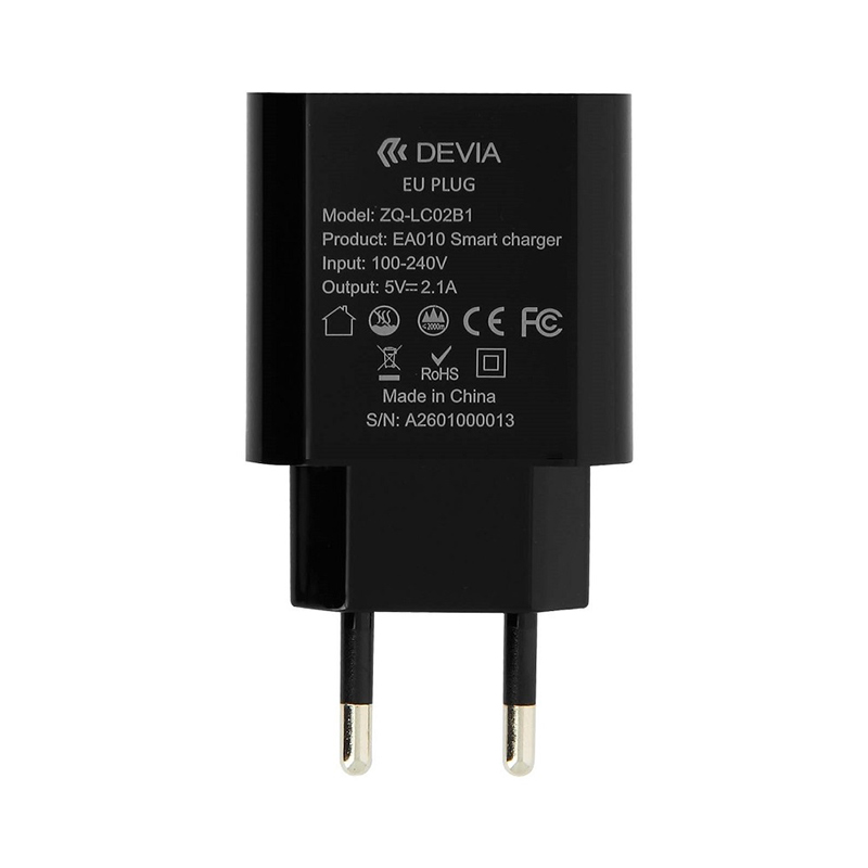 Φορτιστής Σπιτιού DEVIA Smart 2.1A - Μαύρο Φορτιστής Σπιτιού DEVIA Smart 2.1A - Μαύρο