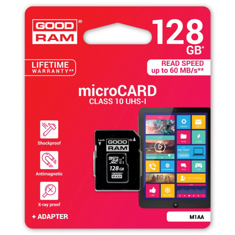Κάρτα Μνήμης GOODRAM microSDXC 128GB class 10 UHS με Αντάπτορα