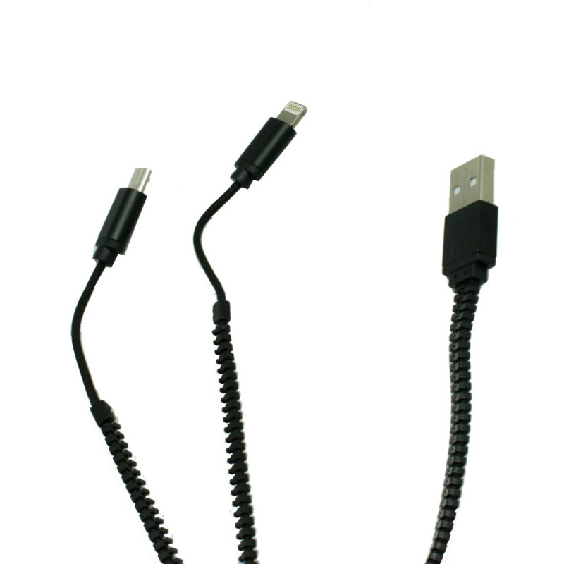 Καλώδιο Φόρτισης και Μεταφοράς Δεδομένων Zipper 2 Σε 1 USB / Lighting - Μαύρο 1m