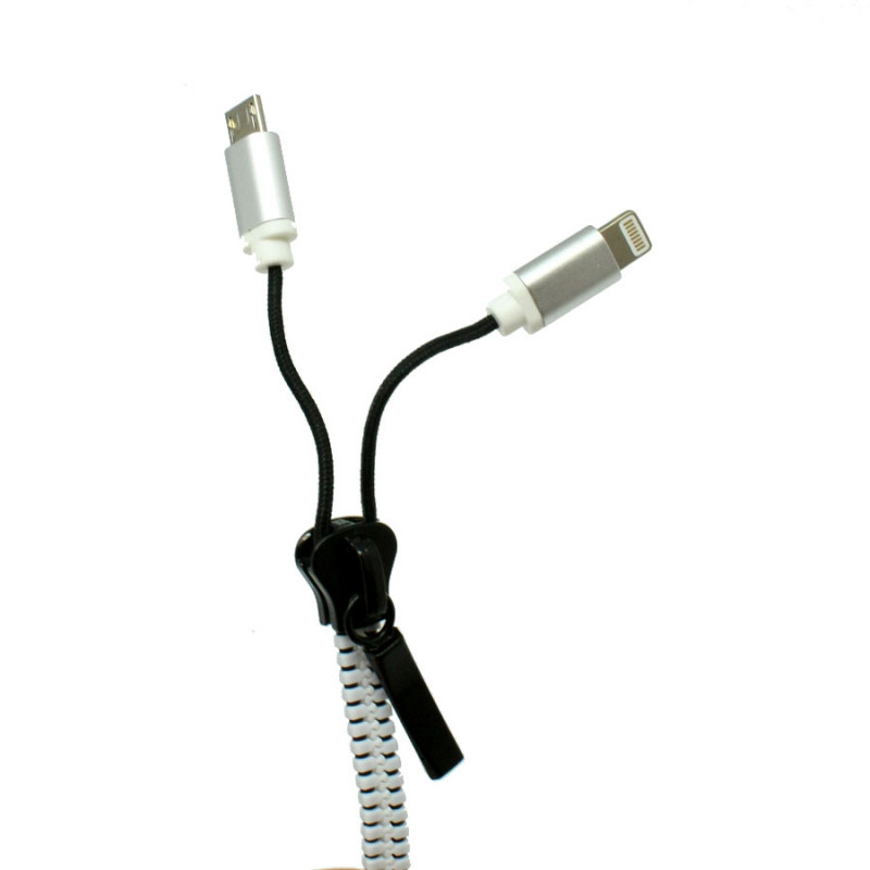 Καλώδιο Φόρτισης και Μεταφοράς Δεδομένων Zipper 2 Σε 1 USB / Lighting Άσπρο 1m